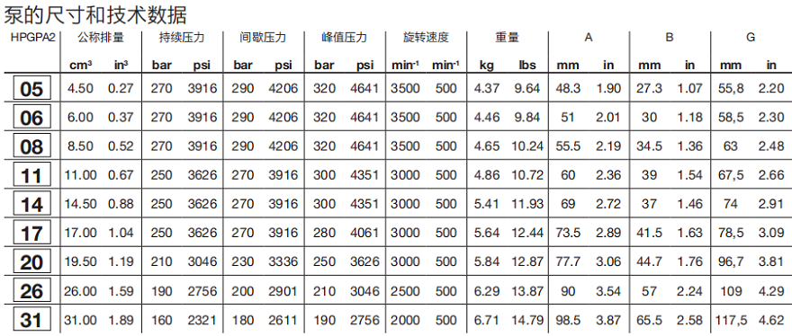 HPGPA2邦贝Bondioli齿轮泵技术数据
