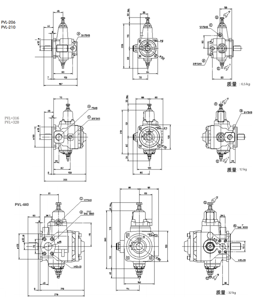 ATOS系列PVL定量叶片泵安装尺寸