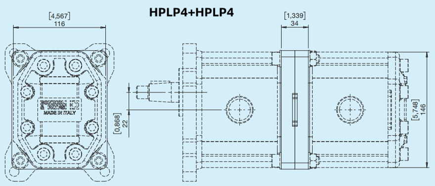 Bondioli&Pavesi邦贝HPLP4+HPLP4多级齿轮泵尺寸