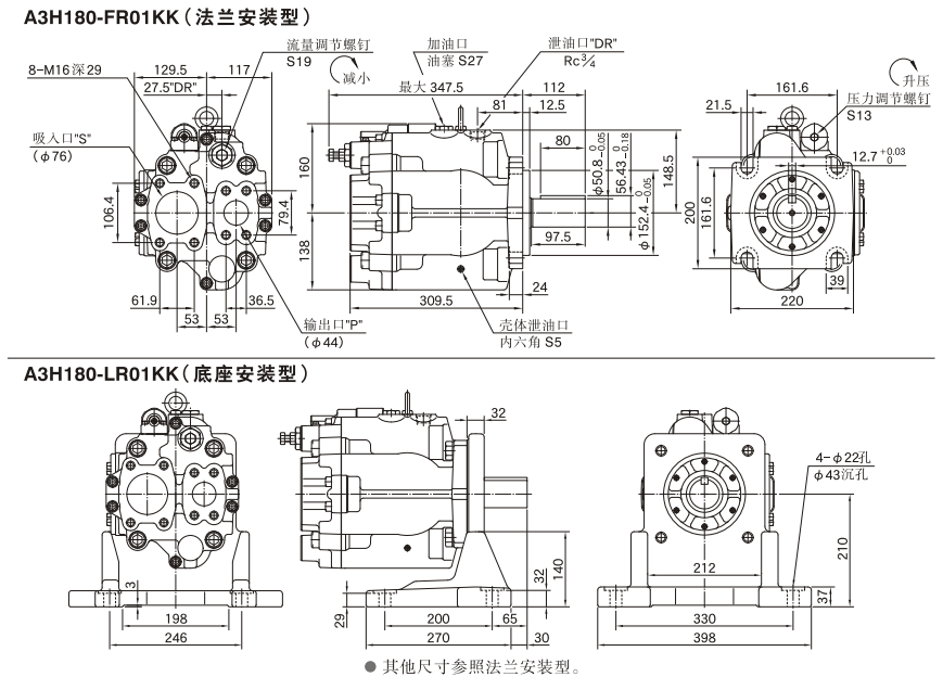 油研A3H180-FR01KK变量柱塞泵安装尺寸
